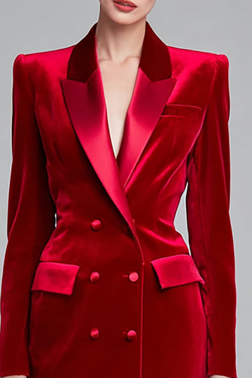 Czerwona aksamitna sukienka robocza bodycon z klapami w klapach midi